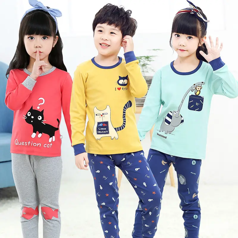 Children Cotton Pyjamas 2PCS Set Sleepwear Nightwear Kids Long Sleeve Girls Boys Cartoon Pajamas Set