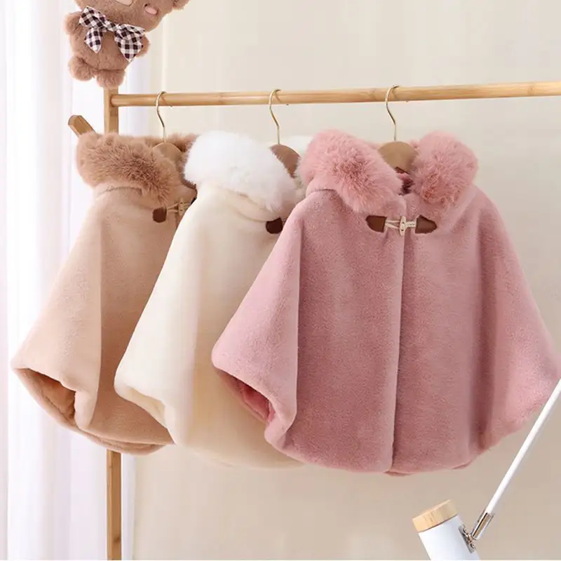 Winter Baby Clothes Hooded Cape Warm Baby Girl White Pink Coats