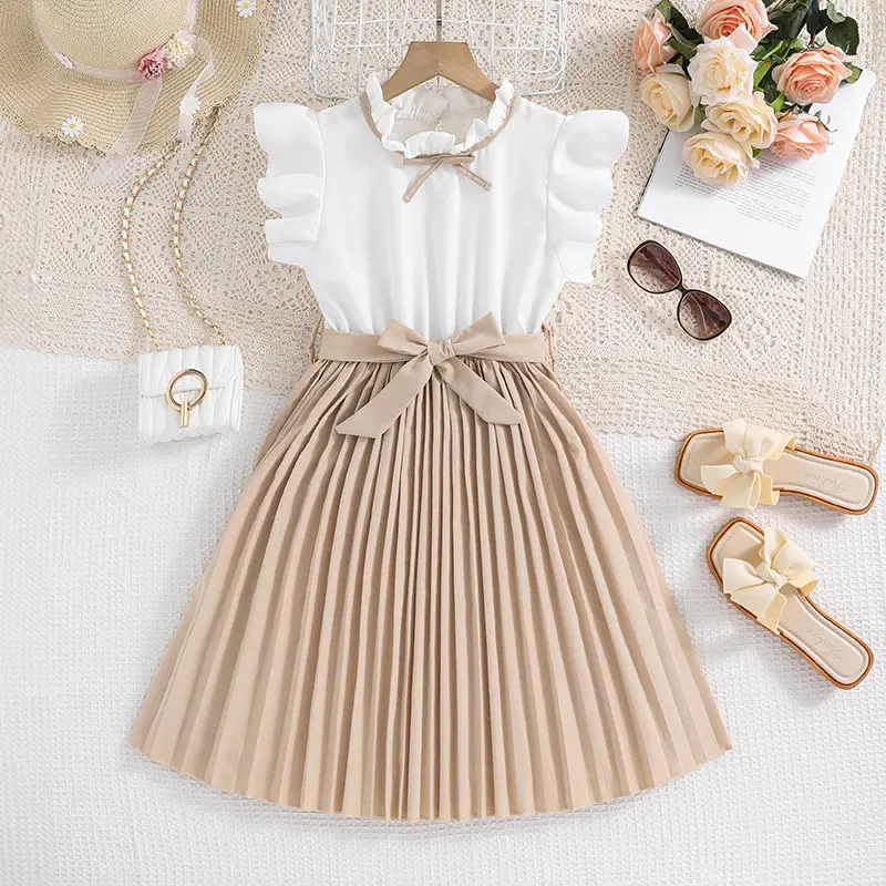 Girls Clothing Solid Colors Bow Girl Dresses Wedding Kids