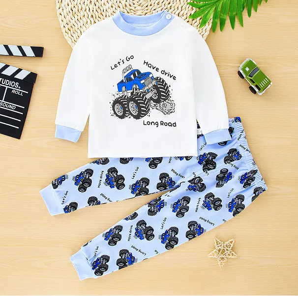 Children Pajamas New Cartoon Boy's Long Sleeve With Pants 2 Pcs