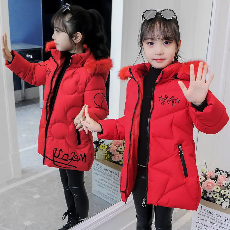 Winter Girls Coats Outwears Warm Long Thick Hooded Kids Jackets