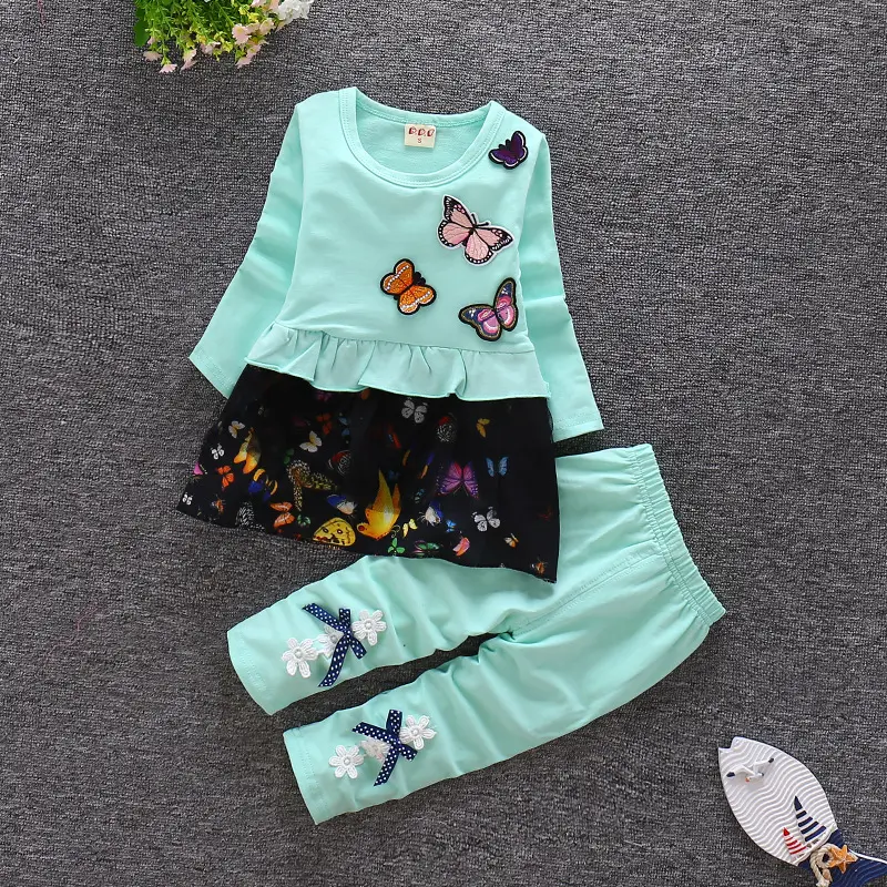 Girls Autumn Outfits Cute Butterfly Long Sleeve Tops Pants