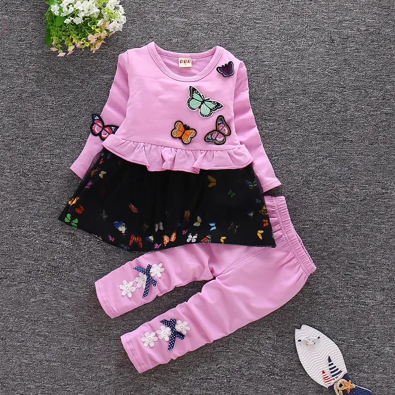 Spring Autumn Children Clothing Long Sleeves Kids Girls Tops Pants