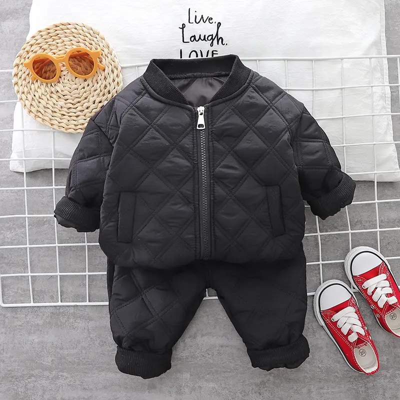 Winter Thick Cotton Boy Clothes Long Sleeve Set Jacket and Pant 2pcs
