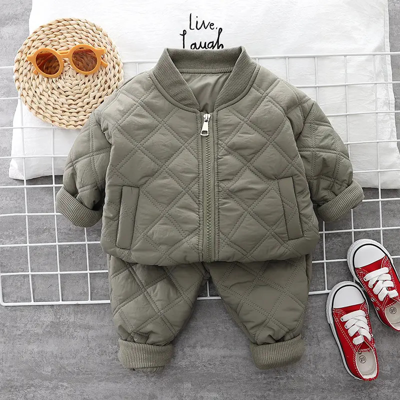 Children Clothes Winter Warm Boys Clothing Set Cotton Zipper Up Jacket Pants Jogger 2Pcs