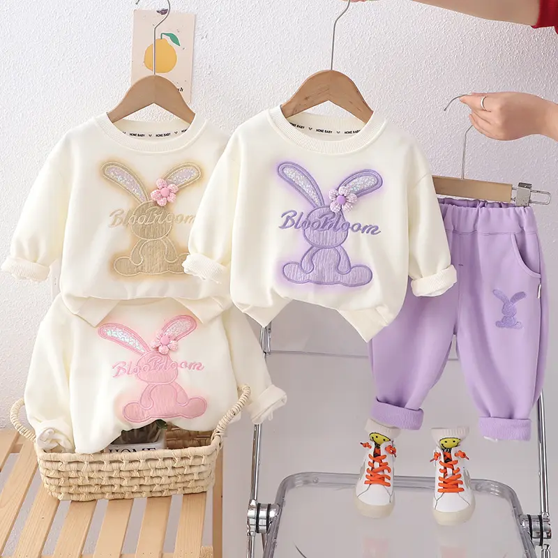 Kids Girls Autumn Outfits Cute Cartoon Long Sleeve Tops Pants Cotton 2pcs