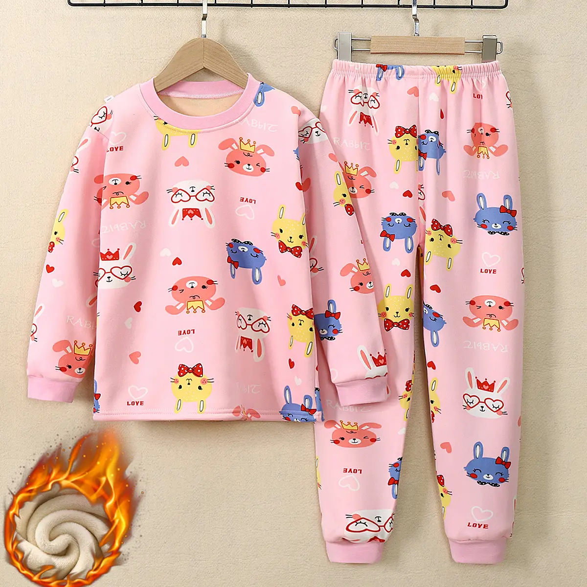 Boys Pajamas Long Sleeve Winter Thick Plush Loungewear Cute Cartoon Printing