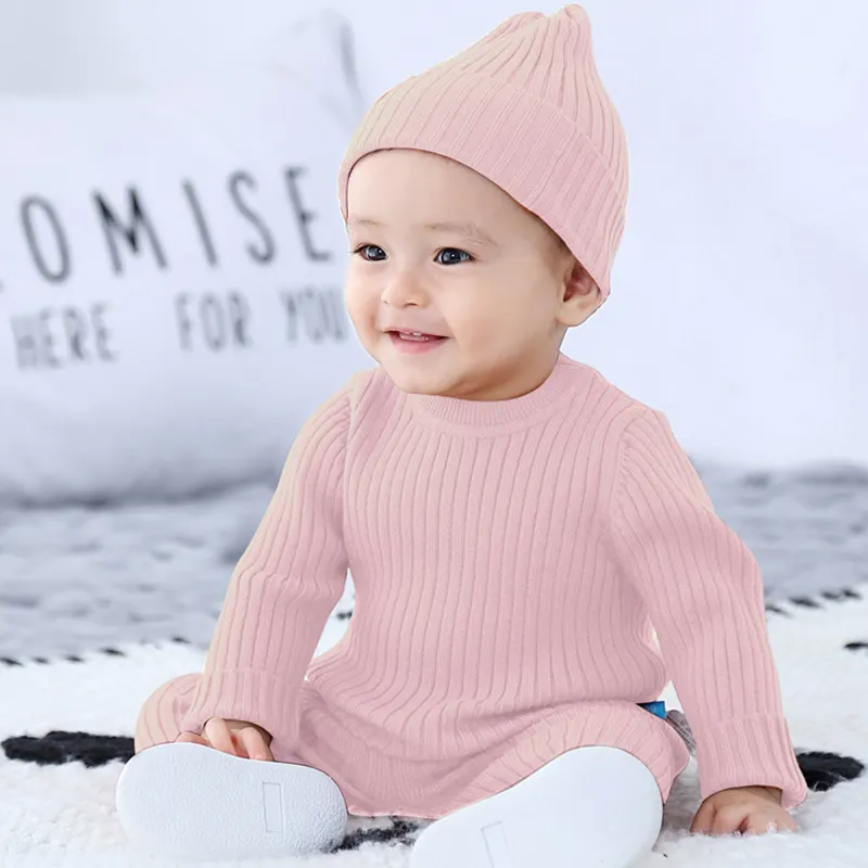 High Quality Baby Boys Girls Clothes Knit Cotton Long Sleeve Solid Newborn Clothing Sets