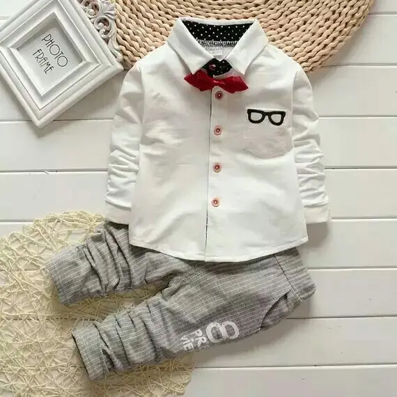 Fashion Cotton Baby Clothes Long Sleeve Shirt Pants 2 Piece