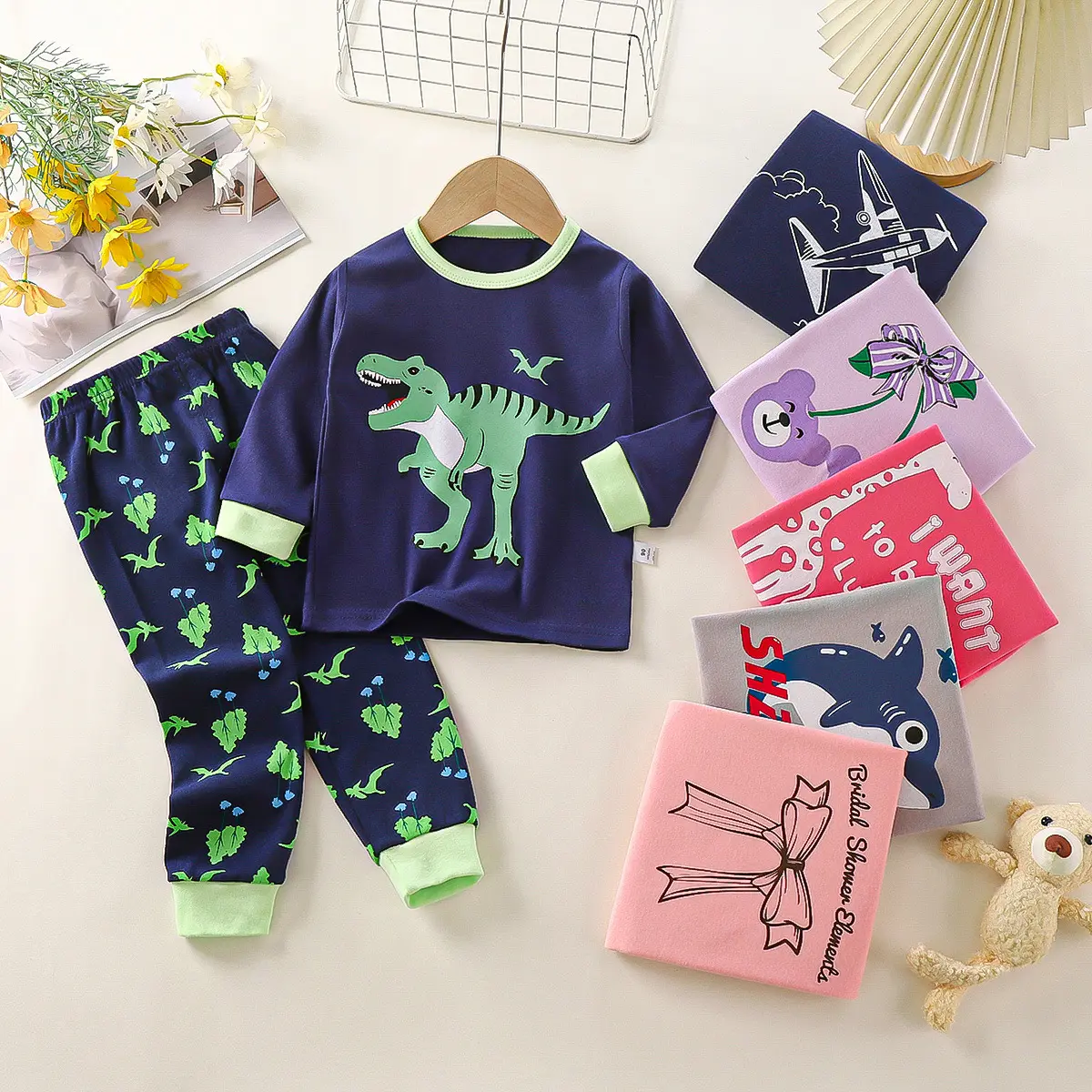 Children Clothing Long Sleeve Kids Sleepwear Cartoon Printing Cotton Girls Boys Pajama Sets