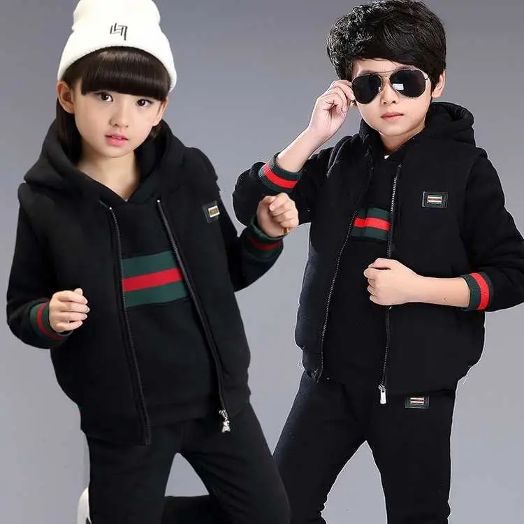 Children Clothes Casual Boys Clothing Set Winter Thick Plush Warm Hoodies Waistcoat Pants 3pcs