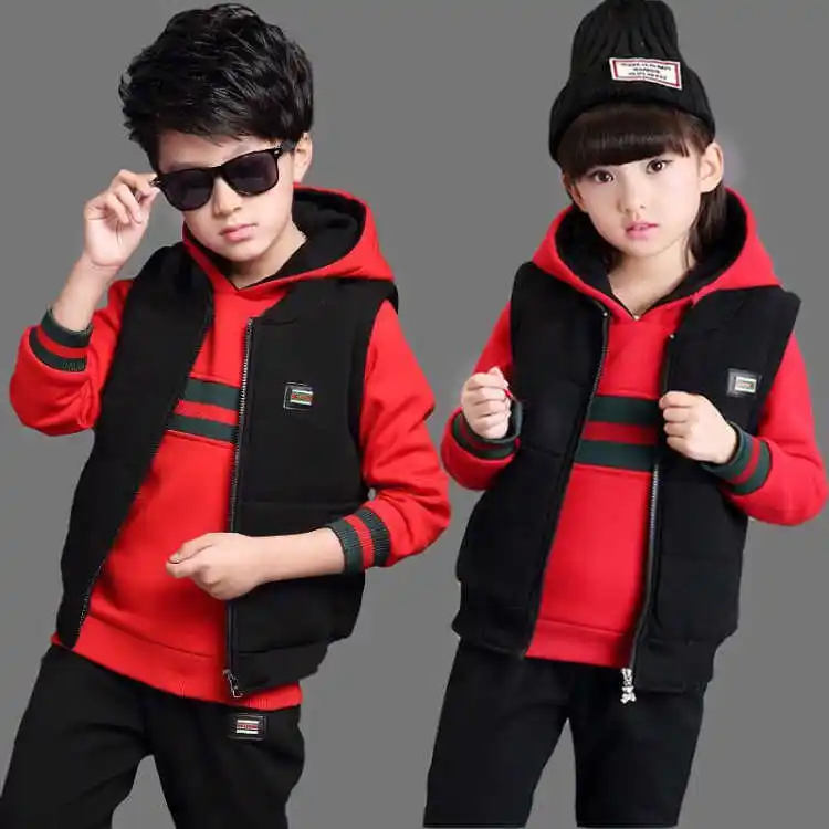 Winter Children Clothes Baby Waistcoat Hoodies Pants 3Pcs