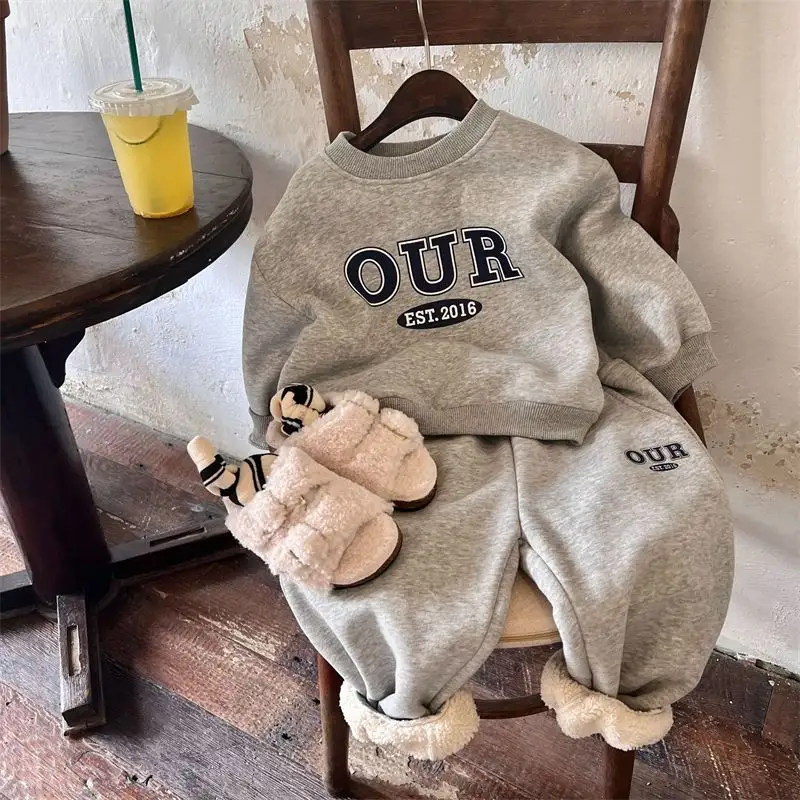 Baby Boy Winter Clothes Set Lamb Down Fleece Tops Pants 2pcs Tracksuit
