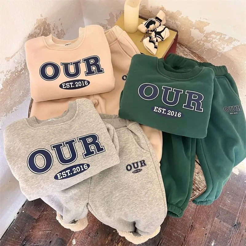 Kids Plain Sweatsuit Sets Fleece Cotton 2 Piece