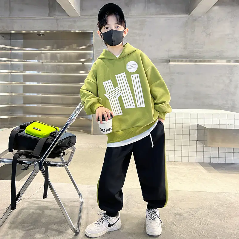 Children Clothing Set Autumn Long Sleeve Hooded Tops Pants 2Pcs