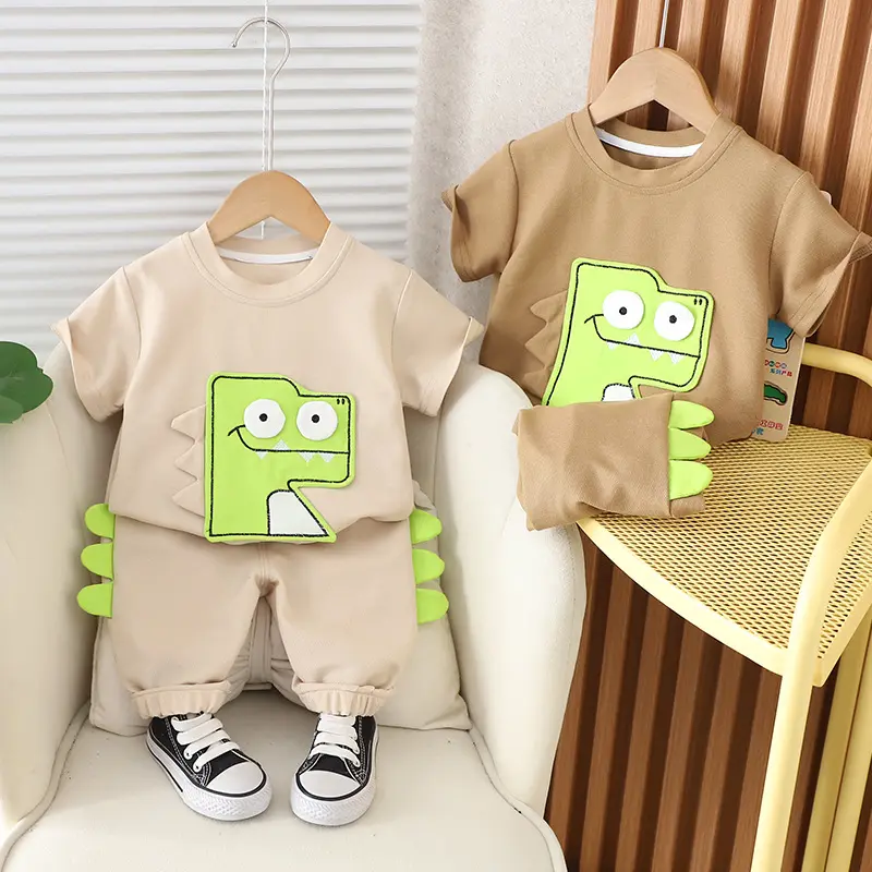 Cotton Cartoon Home Wear Kids Jogging Suit Summer Suit for Boy Short Sleeve Boys Clothing Sets