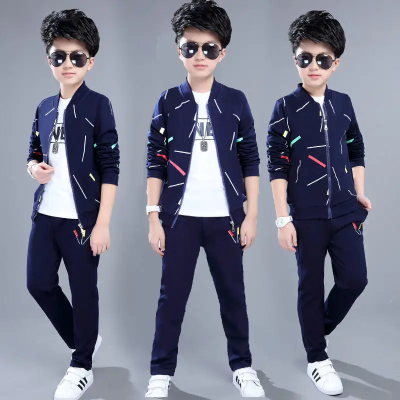 Baby Boys Clothes Autumn Children's Suit Zipper Up Coat + White T-shirt +Pants Three-piece Boys Clothing Sets