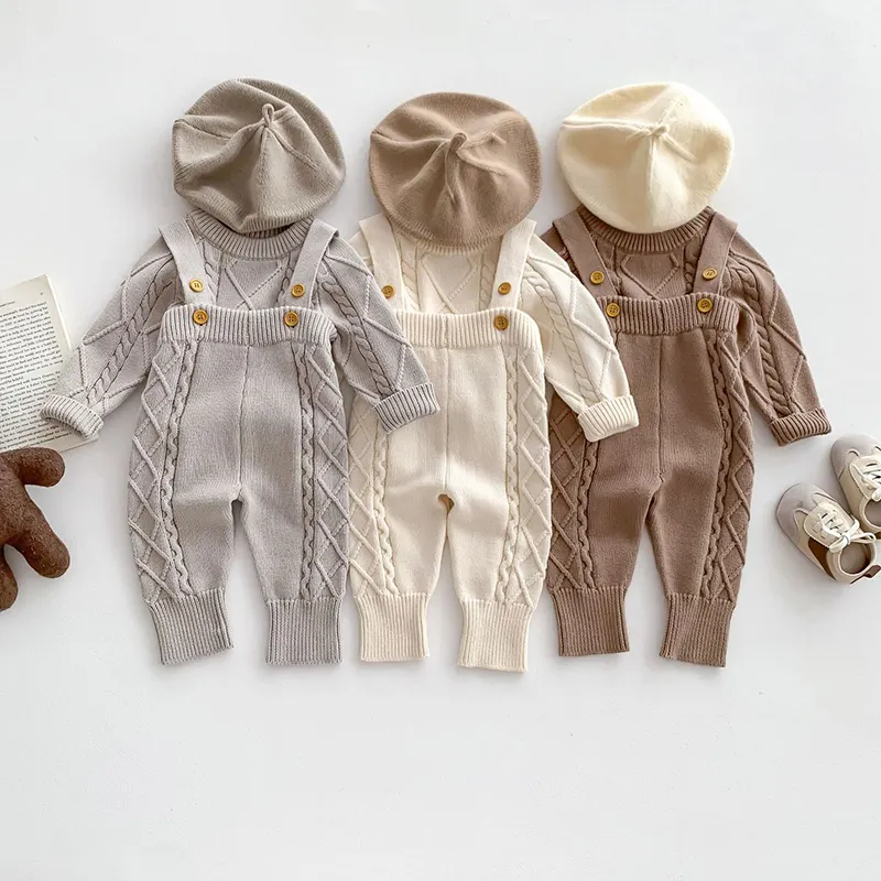 Toddler Baby Clothes Set Infant Girls Boys Long Sleeve Sweater Straps Pants Overall 2pcs Newborn Rompers Baby Clothing Sets