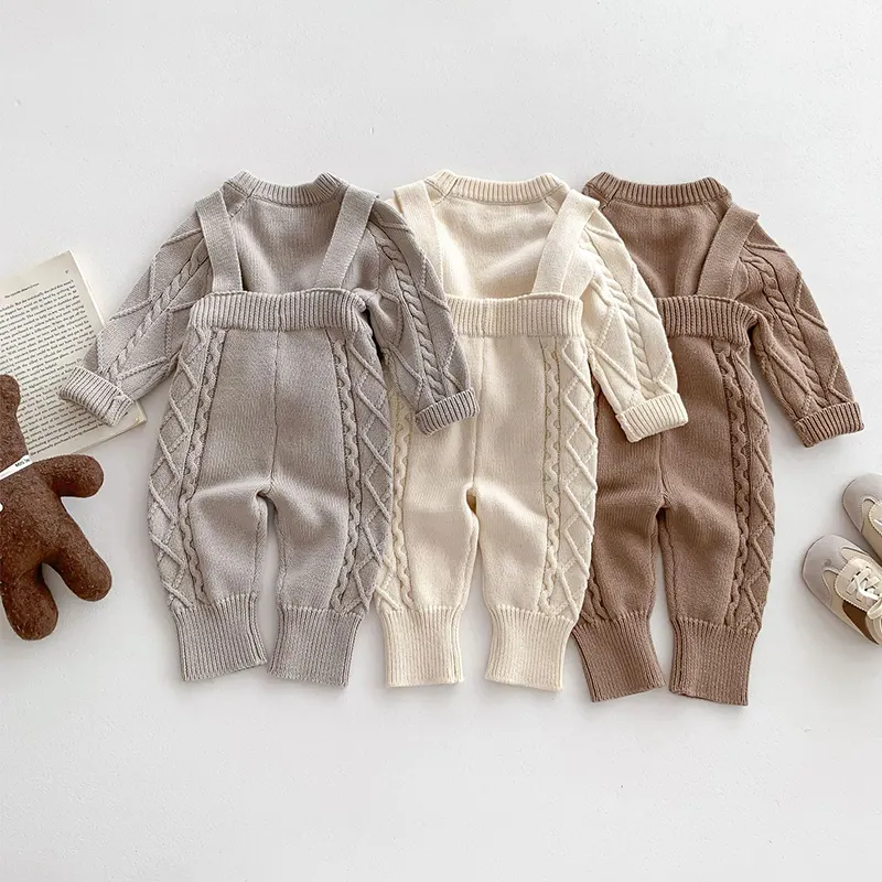 New Style Infant Baby Newborn Boy Girl Clothes 2PCS Long-sleeved Sweater Straps Trousers Set