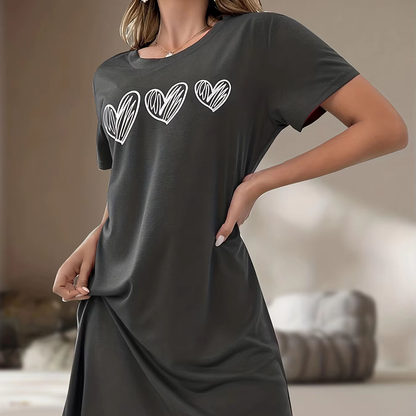 Women's Pajamas Love Printed Medium Length Short Sleeved Comfortable Casual Wear